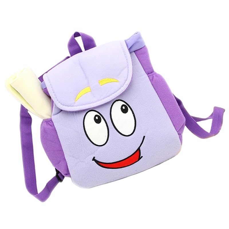 Ḏoras Backpack with Map, Cute Cartoon Toys Purple Explorer Plush Bag for Girls, Birthday Christmas Gift for School (Large)