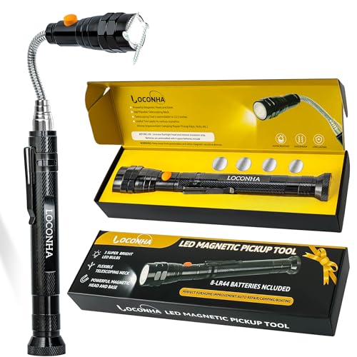 LOCONHA Magnetic Pickup Tool with LED Lights, Telescoping Magnet Flashlight, Cool Gadget Birthday Gifts Christmas Day Gifts for Men, Handyman, Husband, Boyfriend, Him, Father, Dad