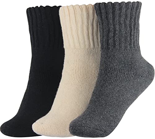 BenSorts Women Warm Solid Socks Ladies Thick Warm Cozy Crew Socks for Female Black Beige Gray 3 Pairs Pack