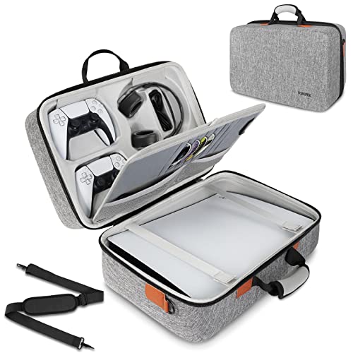 YOREPEK Hard Shell Carrying Case for PS5, Travel Bag Compatible with Playstation 5 Console Controller, Protective Storage Bag for PS5 Digital Edition, Games, Headset and Gaming Accessories, Grey