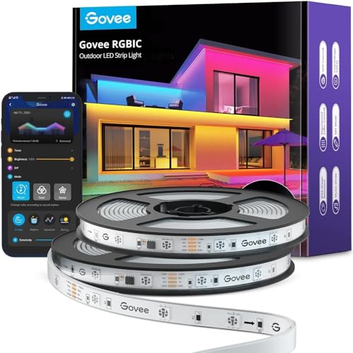 Govee WiFi Outdoor LED Strip Lights Waterproof, Christmas Decorations, Connected 2 Rolls of 32.8ft(65.6ft) RGBIC Outdoor Lights Work with Alexa, App Control LED Outdoor Lights, Smart Christmas Lights