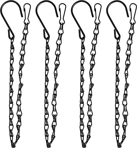 4 Pack 25.5 Inch Hanging Chain with Hooks for Hanging Bird Feeders, Birdbaths, Planters, Lanterns, Wind Chimes, Baskets, Billboards, Decorative Ornaments, Outdoor Indoor Use (Black)