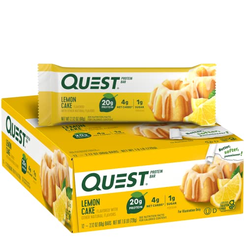 Quest Nutrition Lemon Cake Protein Bars, High Protein, Low Carb, Gluten Free, Keto Friendly, 12 Count (Pack of 1)