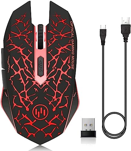 VEGCOO C12 Wireless Gaming Mouse,Rechargeable Mice Silent Click Cordless Mouse with 6 Buttons PC Gaming Mice Advanced Technology with 2.4GHZ Up to 2400DPI for PC Laptop (Red)