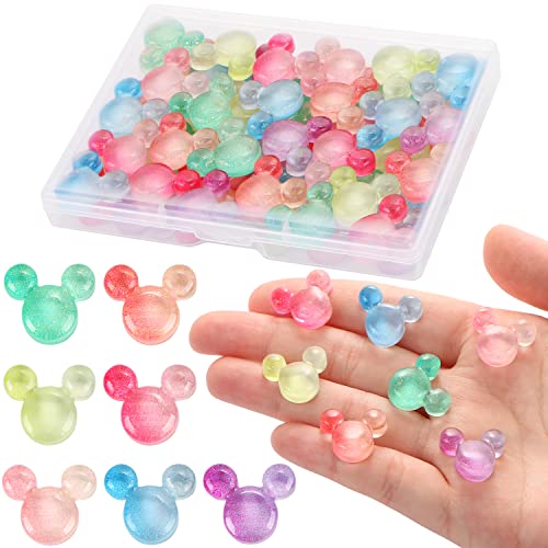 MIKIMIQI 42 Pcs Resin Mouse Head Decor Mouse Head Embellishment Colorful Mouse Craft Decorations with Storage Box for DIY Scrapbooking Party Home Nail Art Decor, Cute Mouse Charms Beads for Craft