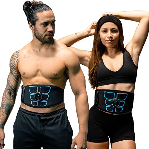 FlexTone Ab Stimulator - Ab Belt Muscle Toner for Men, Women - Abs Machine - Electrical Stimulator System for Strengthening & Toning Core - Muscle Machine Workout Equipment - Home Gym Accessory Black
