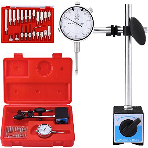 Mornajina Dial Indicator with Magnetic Base 0-1.0' Tester Gage, Dial Test Indicator 0.001' Precision, Magnetic Dial Indicator Base Holder with Fine Adjustment