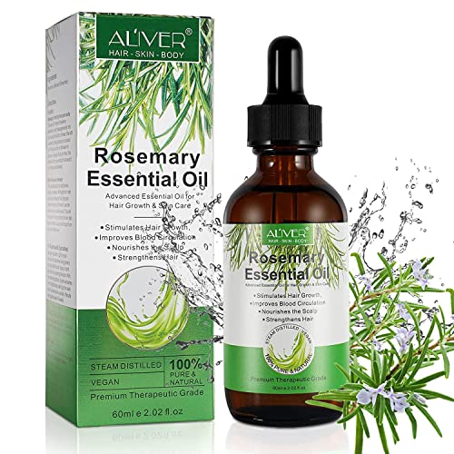Rosemary Essential Oil for Hair Growth, 100% Pure Organic Rosemary Oil for Eyebrow and Eyelash, Nourishes The Scalp, Improves Blood Circulation,Rid of Itchy & Dry Scalp, Hair Loss Treatment 60ml