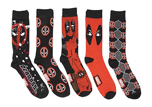 Hyp Deadpool Marvel Comics Character Logos Crew Socks 5 Pair Pack