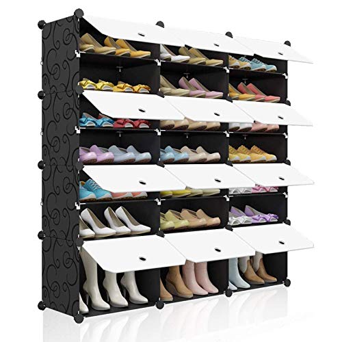KOUSI Portable Shoe Rack Organizer 48 Pair Tower Shelf Storage Cabinet Stand Expandable for Heels, Boots, Slippers， 8 Tier Black