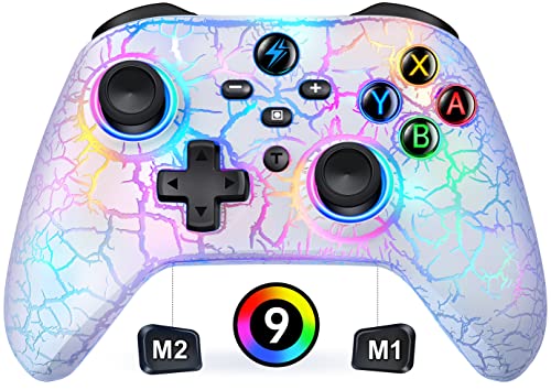 Wireless Switch Controller for Nintendo Switch Controller/Lite/OLED-LED Wired Windows PC Game Joysticks-Wireless PC IOS Android Remote with Cool RGB/Programmable Nintendo Switch Accessories (White)