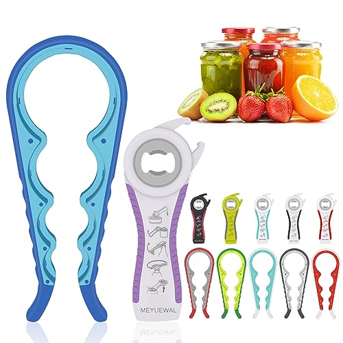 Jar Opener, 5 in 1 Multi Function Can Opener Bottle Opener Kit with Silicone Handle Easy to Use for Children, Elderly and Arthritis Sufferers (Blue)