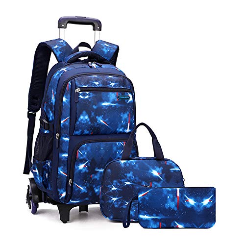 MITOWERMI Boys Rolling Backpacks Kids'Luggage Wheeled Backpack for School Boys Trolley Bags Space-Galaxy Durable Bookbag with Lunch Bag