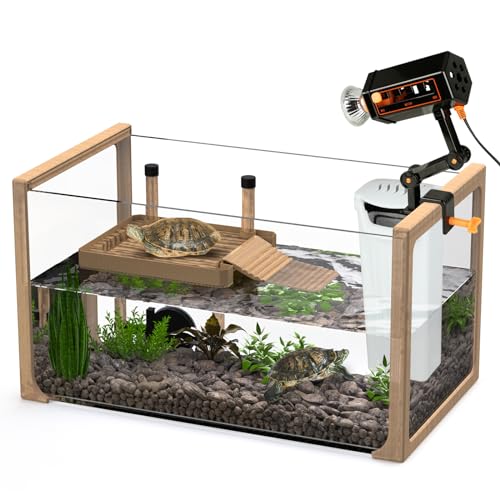 Okköbi Turtle Aquarium Kit - New 2024 - Aquatic Turtle Tank with Filter and Light + Turtle Basking Platform, Small Turtle Tank for Baby & Juvenile Turtle, Perfect Turtle Starter Kit for Kids