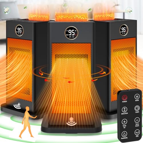 okoium Space Heaters for Indoor Use,2023 Upgraded PTC Portable Mini Space Heaters with Sensor,Humidifier & 3D Flame Effect,1500W Electric Ceramic Heaters with Oscillating for Room,Garage,Office,Home