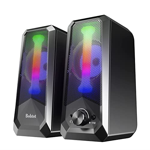 Bobtot Computer Speakers HiFi Stereo Sound - 2.0 Channel RGB Desktop Speakers PC Speaker with Bluetooth Volume Control USB Powered 3.5mm AUX-in Audio System