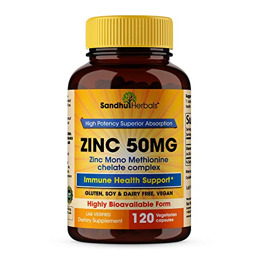 Zinc 50mg Supplement 120 Vegetarian Capsules, Zinc Highly Absorbable Supplements for Immune Support, Gluten Free