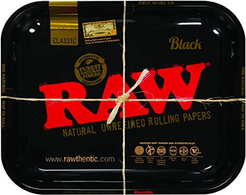 RAW Black Metal Rolling Tray - Large - 14'' x 11 '' x 1'' | Modern Stylish Design