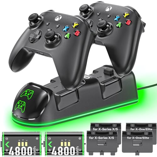 Controller Charger Station for Xbox Series/One-X/S/Elite with 2 x 4800 mWh (2000mAh) Rechargeable Battery Packs, Charging Station Dock Stand for Xbox Controller Battery with 4 Battery Covers