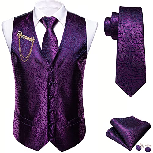 Barry.Wang Men Purple Dress Vest Matched Tie Set Suit Waistcoat Formal Wedding 5PCS