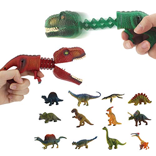 DINOBROS Hungry Dino Grabber Toys 2 Dinosaur Chomper with 12 Small Dino Figures Playset T-Rex Claw Game Snapper Dinosaur Toys for Boys 3 4 5 6 7 Year Old
