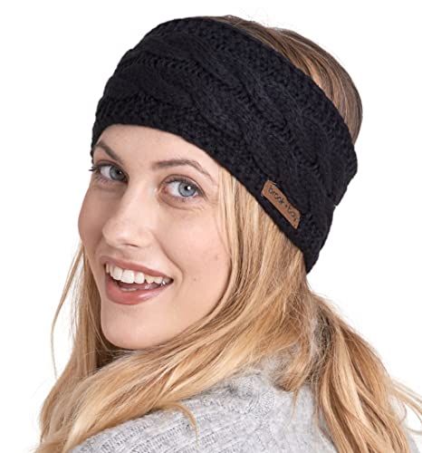 Brook + Bay Womens Winter Ear Warmer Headband - Fleece Lined Cable Knit Ear Band Covers for Cold Weather - Soft & Stretchy Head Wrap