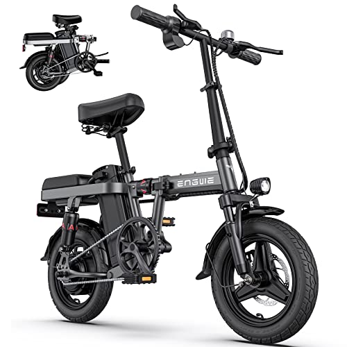 ENGWE Mini Electric Bike for Adults Teens, 14' Fat Tire City Commuter Ebike, 20MPH Light Weight Folding Electric Bicycles with 350W Motor 48V 10AH Removable Lithium Battery Shock Absorptions T14