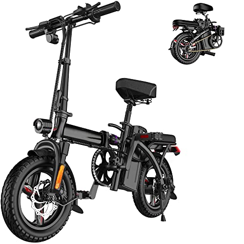 EBKAROCY Ebikes for Adults, 400W Motor 22MPH Max Speed, 14” Tire, 48V 15AH Removable Battery for Electric Bike, Multi-Shock Absorption, City Commuter, Foldable Adult Electric Bicycles