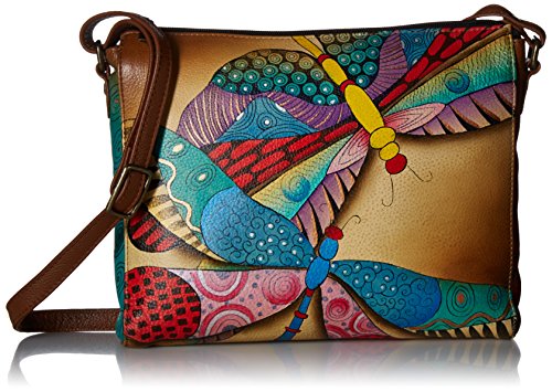 Anna by Anuschka Women's Anna Anuschka Hand Painted Women s Genuine Leather Slim Medium Crossbody Dancing Dragonflies, Dancing Dragonflies, One Size US