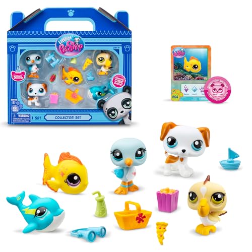 Littlest Pet Shop, Collector Set, Beach Besties Theme - Gen 7, Pets #61 to #65, Authentic LPS Bobble Head Figure, Collectible Imagination Toy Animal, Kidults, Girls, Boys, Kids, Tweens Ages 4+