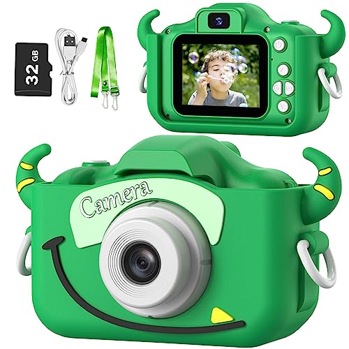 Goopow Kids Camera Toys for 3-8 Year Old Boys,Children Digital Video Camcorder Camera with Cartoon Soft Silicone Cover, Best Chritmas Birthday Festival Gift for Kids - 32G SD Card Included