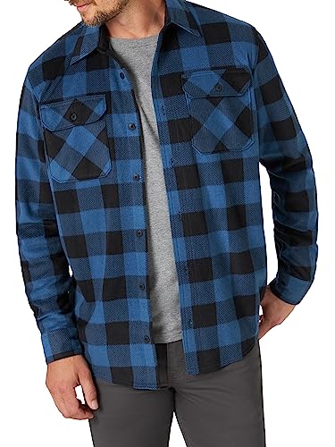 Wrangler Authentics Men's Long Sleeve Heavyweight Fleece Shirt Blue Buffalo Plaid Medium