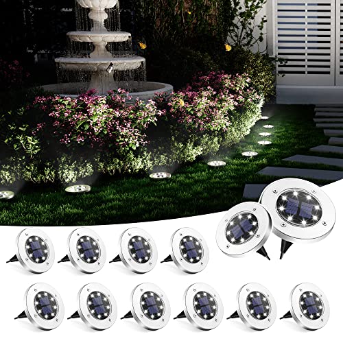 SOLPEX Solar Lights Outdoor, 12 Pack Solar Lights for Outside, 8 LED Waterproof Landscape Lighting, Solar Powered In-Ground Lights for Garden Yard Lawn Patio Pathway Driveway Walkway (White)