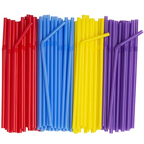 Comfy Package, Flexible Disposable Plastic Drinking Straws - 7.75' High - Assorted Colors [500 Count]