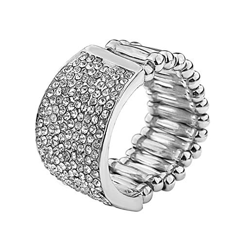 Nicole Miller New York Silvertone Adjustable Stretch Full Loaded Crystal Rhinestones Ring