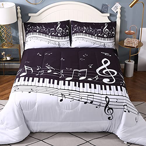 Geilioo Music Note Comforter Piano Staff Pattern Comforter Music Themed Bedding Set for Teens Boys Girls 1 Comforter 2 Pillowcases(Queen, Color1)