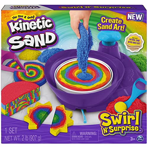 Kinetic Sand, Swirl N’ Surprise Playset with 2lbs of Play Sand, Including Red, Blue, Green, Yellow and 4 Tools, Sensory Toys for Kids Ages 3 and up