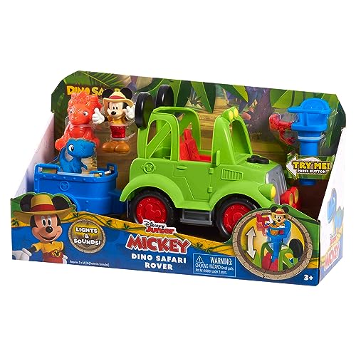 Disney Junior Mickey Mouse Funhouse Dino Rover 6-piece Play Figures and Vehicle Playset, Officially Licensed Kids Toys for Ages 3 Up by Just Play