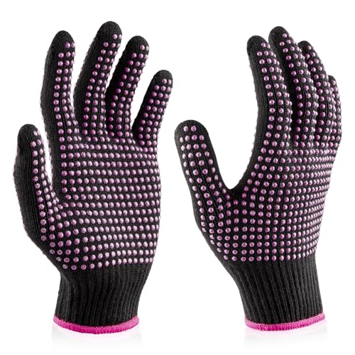 Benherofun Heat Resistant Gloves with Silicone Bumps - Professional Heat Gloves for Hair Styling, Heat Proof Gloves for Wand Curling Iron (2Pcs Purple)