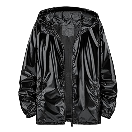 Men's Reflective Trench Jacket Windbreaker Jackets with Hood Lightweight Loose Fit Long Rain Coats Outdoor Jackets(Black,XL)