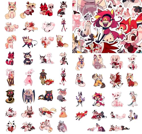 50pcs Hazbin Hotel Stickers, Hazbin Hotel Decals Cartoon Movie Stickers for Laptop Water Bottles Phone Car Skateboard Luggage Decals for Notebook Helmet, Cute Alastor Cat Hazbin Hotel Cats