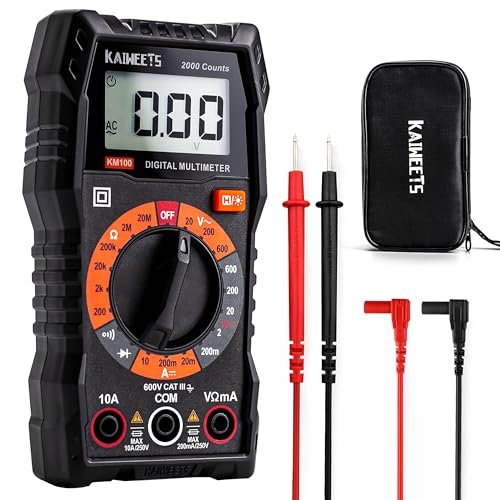 KAIWEETS Digital Multimeter with Case, DC AC Voltmeter, Ohm Volt Amp Test Meter and Continuity Test Diode Voltage Tester for Household Outlet, Automotive Battery Test (Anti-Burn with Double Fuses)