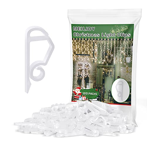 MEILIDY Christmas Light Clips, White Holiday Light Clips Weatherproof Outside Gutter Clip Hooks String Lights Holder Clips Outdoor Seasonal Lighting Hooks for Halloween Christmas - 100 Pcs