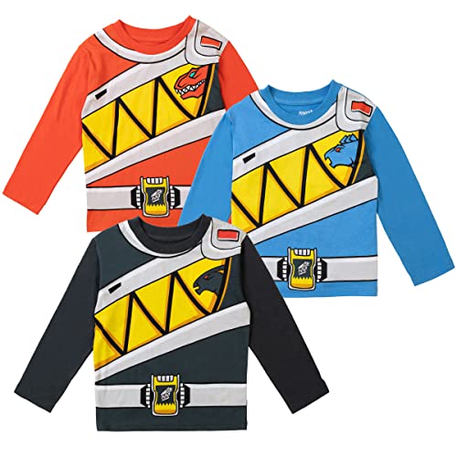 Power Rangers Toddler Boys 3 Pack Long Sleeve Graphic T-Shirt Red/Blue/Charcoal 3T