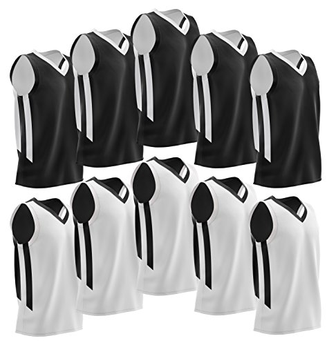 [10 Pack] Reversible Mens Mesh Performance Athletic Basketball Jerseys - Adult Team Sports Bulk (Black/White), Large, XL, XXL, Black/White