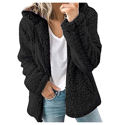 Winter Coat For Women 2023 Oversized Jacket Fuzzy Fleece Coat Zipper Hooded Fluffy Faux Fur Warm Outwear With Pocket