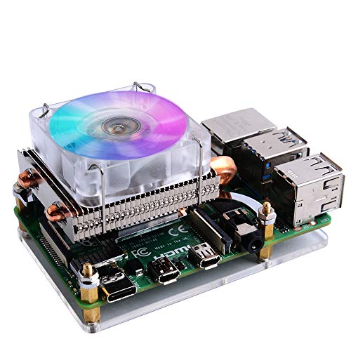 GeeekPi PWM Fan for Raspberry Pi 4, Low-Profile CPU Cooler with RGB Cooling Fan for Raspberry Pi, Aluminum Heatsink for Raspberry Pi 4 Model B & Raspberry Pi 3B+ & Raspberry Pi 3 Model B (Silver)