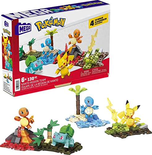 MEGA Pokemon Action Figure Building Toys Set, Kanto Region Team with 130 Pieces, 4 Poseable Characters, Gift Ideas for Kids