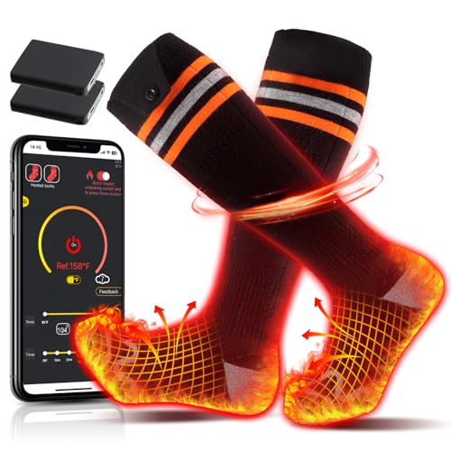 Heated Socks for Men Women, 5V 5000mAh Rechargeable Washable Battery Operated Heating Socks with APP Control, Electric Foot Warmer Thermal Socks for Hunting Camping Skiing Outdoors