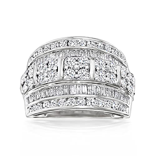 Ross-Simons 2.00 ct. t.w. Baguette and Round Diamond Multi-Row Ring in Sterling Silver. Size 7